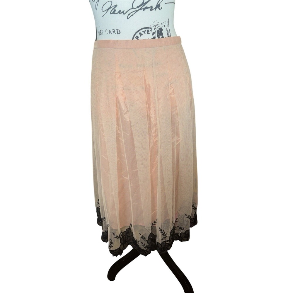 Shani Skirt Peach Tulle Over Peach Satin with Black Beaded Trim Size 8